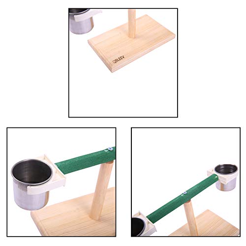 QBLEEV Bird Play T-Stands Tabletop Perch, Wooden Parrot Playstand with Cups - color: Silver