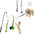 Flirt Pole for Dogs & Suction Cup Dog Tug Toy Heavy Duty, Interactive Chase & Tug of War Teaser Wand with Detachable Replacement Knot Ball and Rope Chewing Toys Flirt Stick