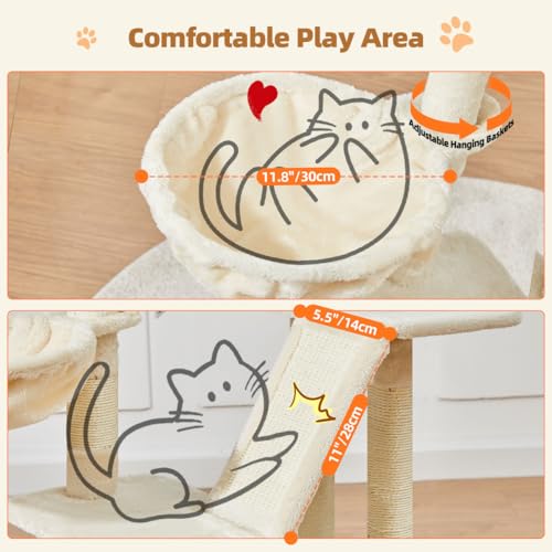 Taoqimiao Cat Tree, 38.5In Cat Tower for Indoor Cats, Suitable for Kittens - color: Beige, size: 38.5 Inches