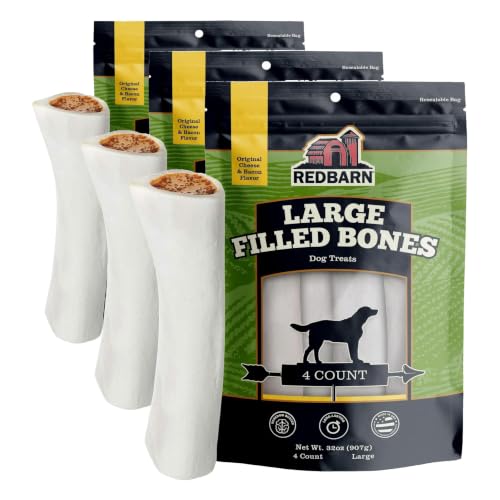 Redbarn Pet Products Large Filled Dog Bones, Cheese & Bacon Flavor - Long Lasting Stuffed Femur Chew Treat Made in USA - 4 Count - Packaging May Vary (Pack of 3) - size: 4 Count (Pack of 3)