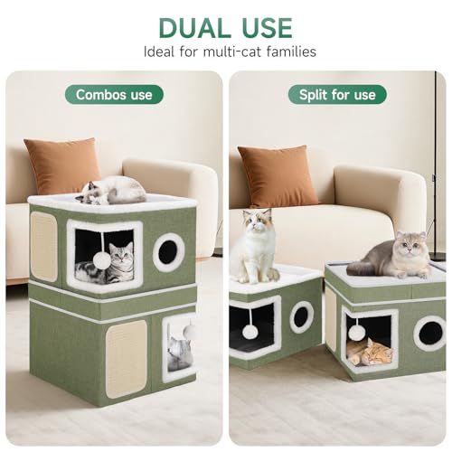 Shikha 2 Story Cat House beds for Indoor Cats with Scratch Pads Green - color: Green, size: Double