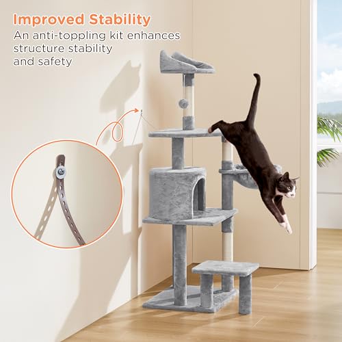 Yaheetech 57in Multilevel Cat Tree for Small Cats with Scratching Post - color: Light Gray