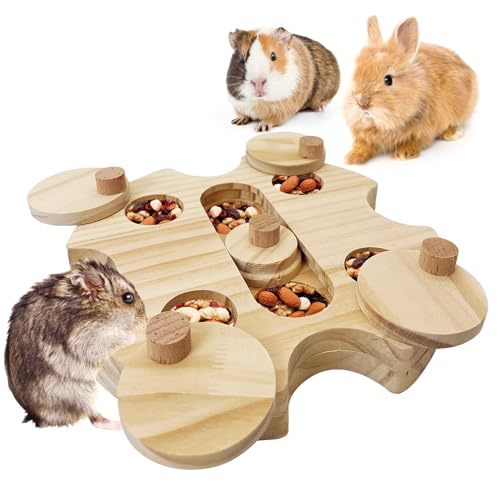 BNOSDM Hamster Foraging Toys Boredom Breaker Pet Rat Foraging Toys Bunny Puzzle Toys for Rabbits Interactive Bunny Toys Wooden Hamster Enrichment Toys for Guinea Pig Chinchillas Small Rodents,6-Hole