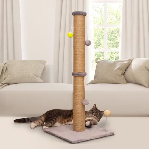 36'' Tall Cat Scratching Post for Indoor Cats with Sisal Post & Plush Toys - color: Gray