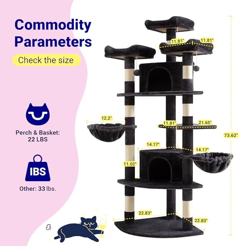 Allewie 73in Fan-Shaped Space-Saving Corner Cat Tree Tower, Dark Grey - color: Dary Grey