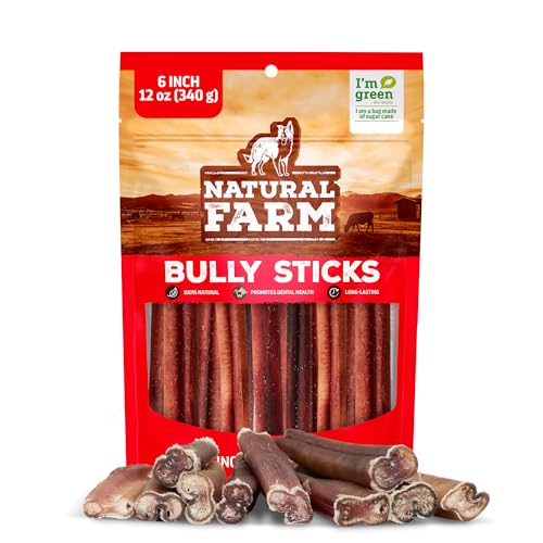 Natural Farm Bully Sticks, Odor-Free, (6 Inch, 12 Ounces), Packaged by Weight, 100% Beef Pizzle Chews, Grass-Fed, Fully Digestible Treats to Keep Your Puppies, Small and Medium Dogs Busy - size: 6" Standard - 12 Ounce