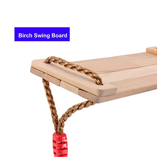15.57 x 6.3 Inch Wooden Swing, Hanging Tree Swing Seat with Adjustable Rope and Carabiner 330LBS Large Bearing Capacity for Home Backyard Garden Playing