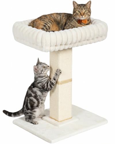 Modern Cat Scratching Post with Top Plush Bed for Indoor Cats - color: Modern White