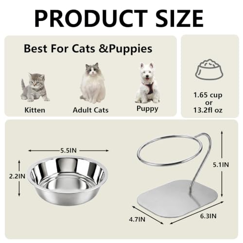 Elevated Cat Bowls,15° Tilt Stainless Steel Raised Feeder,1PC - size: B-1PC