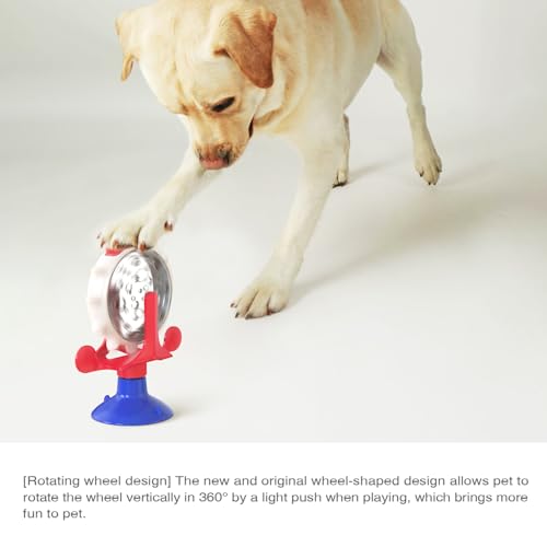 Interactive Cat Slow Feeder, Rotating Durable Dog Puzzle Toy, Mental Stimulation Treat Dispenser with Powerful Suction Cups for Cats and Dogs (Red Blue) - color: Red Blue