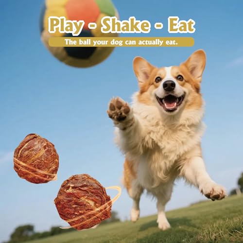 Dog Treats Balls, 2Pcs Duck Wrapped Rawhide Balls,Egg Yolk Center,200g+