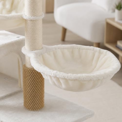 Smouatou Cat Tree with Cat Condo and Two Hammocks, Cat Tower with Scratching Posts and Scratching Pads Cat Toys, Beige - color: Beige2, size: Small
