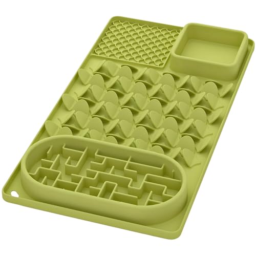 Slow Feeder Bowl for Large Dog, Silicone Lick Mat & Snuffle Mat with Suction Cups - Interactive Puzzle Feeder to Slow Eating & Keep Busy, Reduce Vomiting & Relieve Boredom (21"x 11" Green) - color: Green