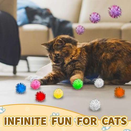 2 Cat Toy Launchers & 100 Glitter Cat Pom Pom Balls - color: Glitter