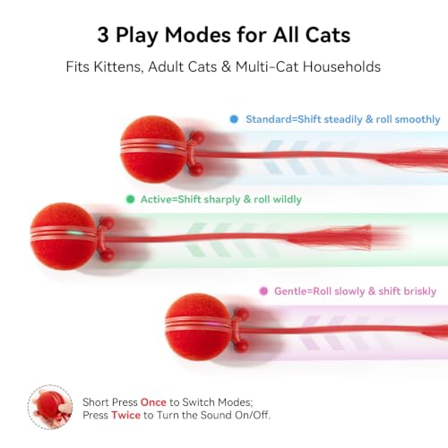 Cheerble Interactive Cat Toys 2 in 1, Automatic Moving Cat Ball with Tail & 7 Holes Play Mat, Hide and Seek Mouse Catching Game for Indoor Cats, Motion Activated Rechargeable Chirping Kitten Toys