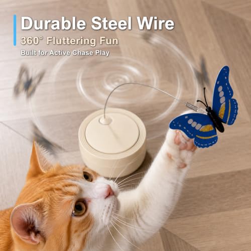 Interactive Butterfly Cat Toy for Indoor Cats, 360° Rotating Wand, Beige - color: Beige