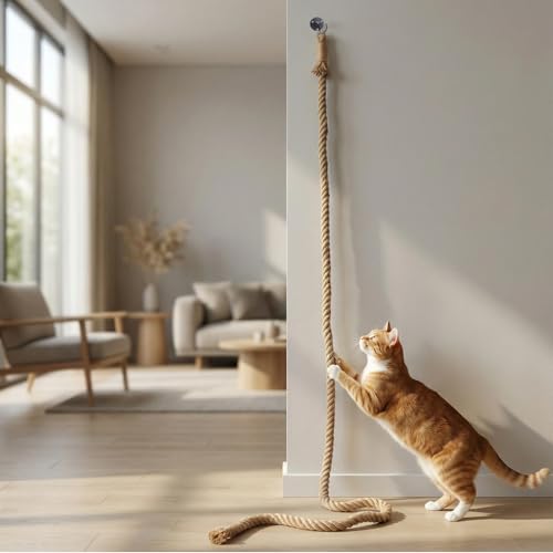 Cat Climbing Rope with Hook, Natural Jute Ropes for Ceiling & Wall Mounted