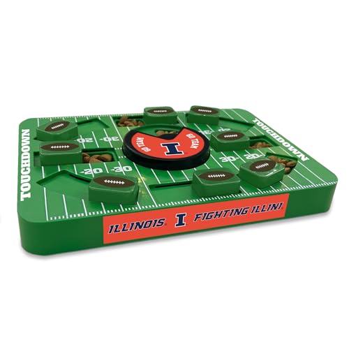 Pets First NCAA Illinois Large Puzzle Toy, Interactive Treat Dispenser, Slow Feeding Toy for Dogs, New Large Size - color: Illinois Fighting Illini, size: Large