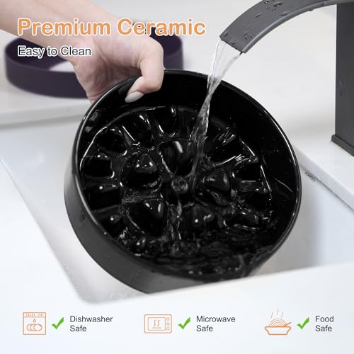 Sted Ceramic Slow Feeder Dog Bowls with Silicone Base - color: Black, size: Medium-8 inches