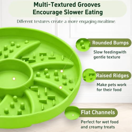 Slow Feeder Dog Bowl Silicone Suction Cup Anti Spill Dogs Cats - color: light green