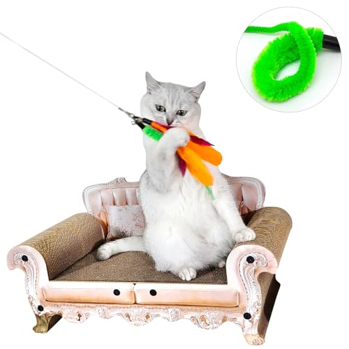 miwoowim 2PCS Retractable Cat Teaser Wands & 9PCS Feather Refills Toy Set - color: Retractable Wand Toy