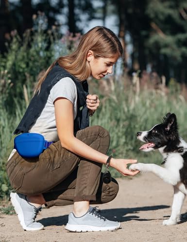 heouvo 1.67 Cup Dog Treat Pouch with Training Clicker (Blue) - color: Blue