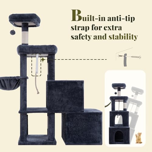 Hey-brother Cat Tree Tower with Steped Climbing Condos, Platforms, MPJ061G - color: Smoky Gray