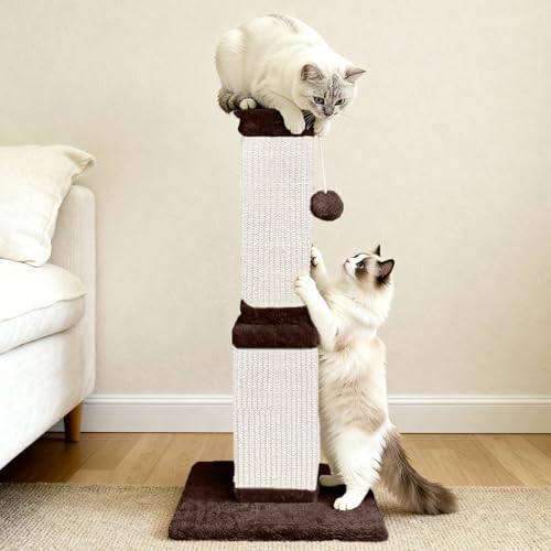 Cat Scratching Post for Indoor Cats, 32Inch Sisal Cat Scratcher - color: Brown