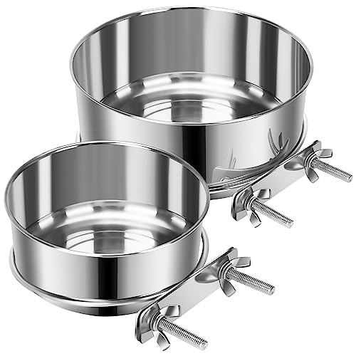 2 Pcs Stainless Steel Small Dog Crate Food Water Bowl, 19 & 12 OZ - color: Silver, size: XS (19 & 12 OZ)