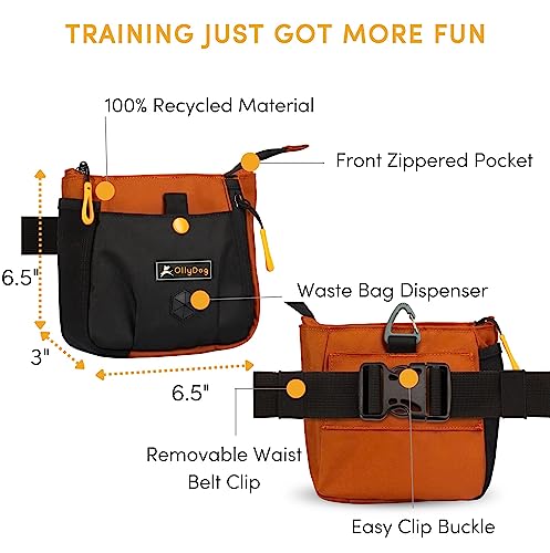 OllyDog Backcountry Day Bag | Hands-Free Dog Training Treat Pouch | Fanny/Hip Pack with Zipper Closure & Built-in Poop Bag Dispenser | Removable Waist Clip (Clay) - color: Clay