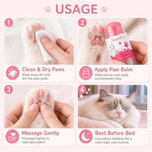 Cat Paw Balm, Lick-Safe Moisturizer for Dry Paws & Nose,1.41 oz - color: pink