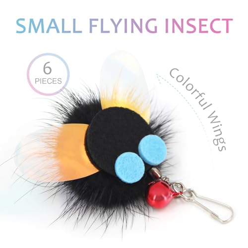 SONGWAY Cat Toy Wand Refills - 6 PCS Insect Shaped Furry Cat Toys Replacement, Interactive Cat Toys for Indoor Cat Kitten - size: Bug