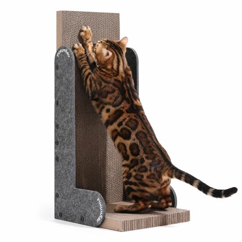 FUKUMARU Cat Scratcher for Indoor Cats, 26.8 Inch L Shaped Cat Scratch Pad - color: Grey