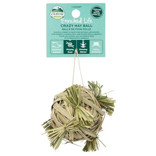 Oxbow Crazy Hay Ball, Rabbit & Guinea Pig Toys, Bunny Enrichment Toys - color: Khaki / Brown, size: .06 LB
