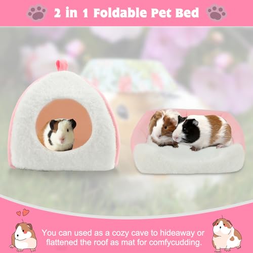 BWOGUE Guinea Pig Bed Hideout, Washable Hamster Cave for Small Animals - color: White+Pink
