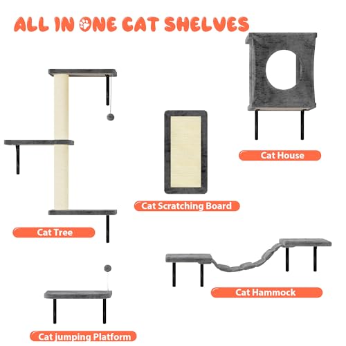 10 Pcs Cat Wall Shelves for Large Cats, Floating Climber with Scratcher - color: Grey, size: 10Pcs