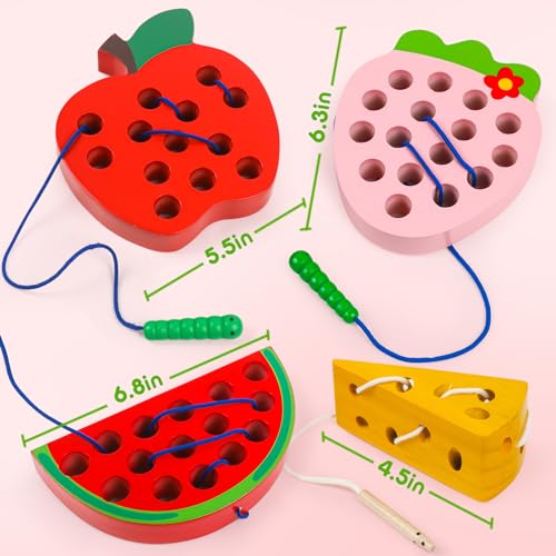 Wooden Toys Lacing Toys for Kids 3-5,Plane Activities Car Travel Toy Montessori Educational Learning Threading Toys for Fine Motor Easter Basket Stuffers Gift for Boys Girls(4 pcs) - style: Lacing toys-4 pack set