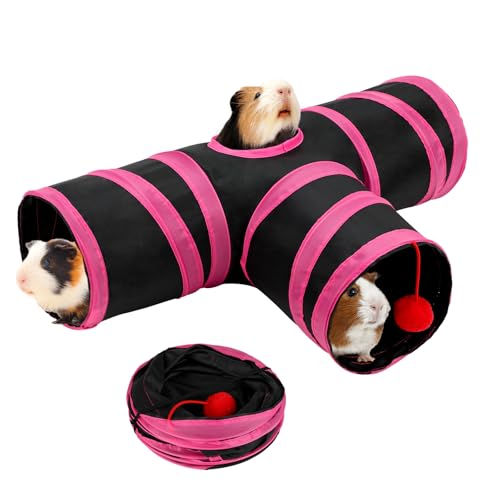 Rypet Guinea Pig Tunnel Hideout 3-Way Collapsible Pet Tubes, Red Black - color: Red Black