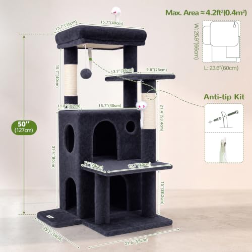 Globlazer Cat Tree Tower for Indoor Cats Large Adult, FC50, Dark Grey - color: Dark Grey, size: XL