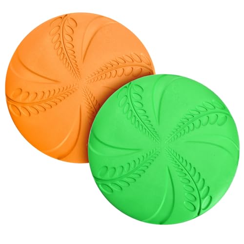 Nobleza 2 Pack Dog Flying Disc, 8in Interactive Flyer Dog Toys for Small Medium Large Dogs to Fetch, Durable Outdoor Dog Disc Toy for Long-Distance Flies and Floats on Water, Orange & Green