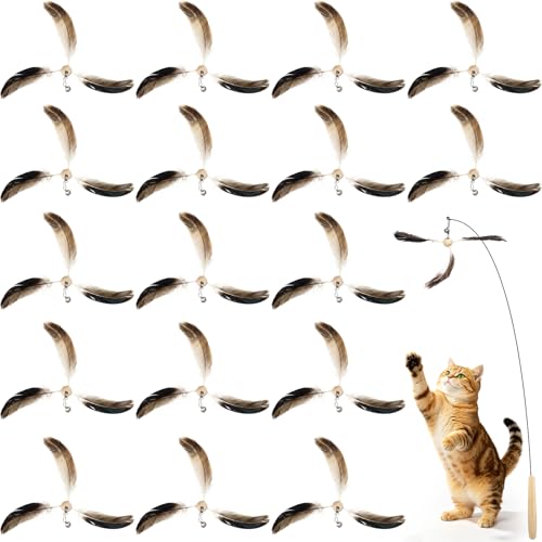 Outus 19 Pcs Cat Toys Bulk 1 Kitten Wand 18 Cat Spinning Feather Toys Refills, Cats Wand Replacement Feather for Indoor Cats