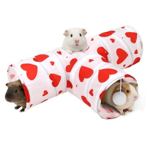 Rypet Guinea Pig Tunnel Hideout 3-Way Collapsible Small Pet Tubes, Heart - color: Flower