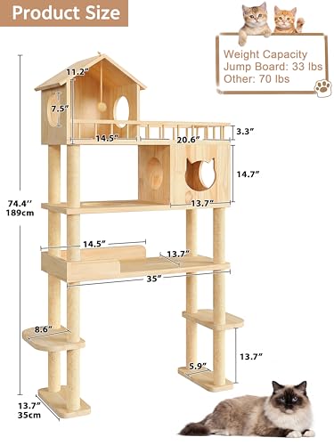 Wood Cat Tree for Automatic Litter Box, 5 Tier Cat Tower, 74 Inch - size: 74.4''H