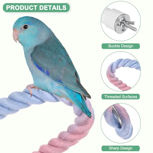 M METERXITY 2-Pack Rope Perches for Bird Cages, 23.6 in Length Comfort Grip Flexible Rope Perch Beak & Paw Grinding for Parrots/Cockatiels/Parakeets, Bird Platform Sand [Pink Blue] - color: Pink Blue, size: 23.6 in
