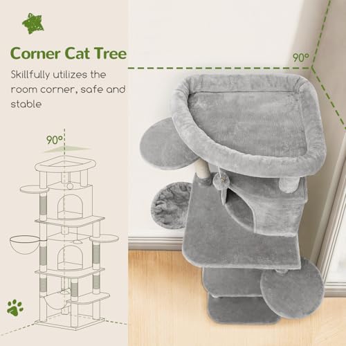 Globlazer 66in Corner Cat Tree Tower for Indoor Large Cat, C66, Light Grey - color: Light Gray, size: 66inch