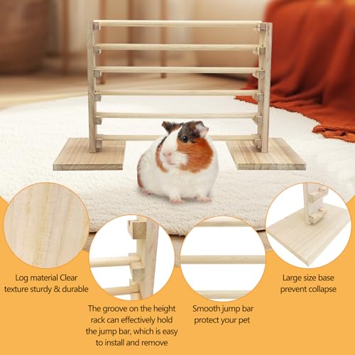 kathson Rabbit Jump Bar, Natural Wood Toy Set Adjustable Height Jump Hurdle Bar Rabbit Exercise Obstacle Training Games