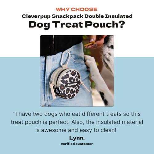 Cleverpup Snackpack Double Insulated Dog Treat Pouch – 1.5 Cup, 2 Pockets – Leopard - color: Leopard