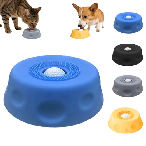 Dog Lick Bowl with Ball,Lick Ball Bowl for Dogs,Dog Licking Bowl with Rolling Ball,Slow Feeder Ball Bowl to Slow Pet Eating,Rolling Ball Dog Bowl Give Pet More Time to Enjoy Eating. (Blue) - color: Blue