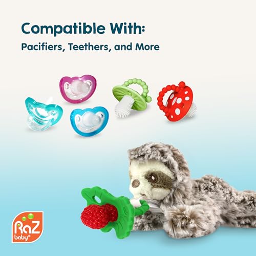 RaZbaby Bear RaZbuddy w/RaZberry Teething Relief Pacifier – Soothes Sore Gums w/Nature-Inspired Texture, 100% BPA-Free Silicone Teether, Detachable Stuffed Animal – 3 Months+ Teether, Coconut - color: Bear