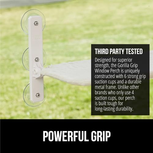 GORILLA GRIP Cat Window Perch, Foldable Cat Window Hammock Bed with 6 Large Suction Cups, Cordless Indoor Wall Shelves, Strong Metal Frame Holds 40lbs, Reversible Washable Sherpa Cover, Large Beige - color: Beige